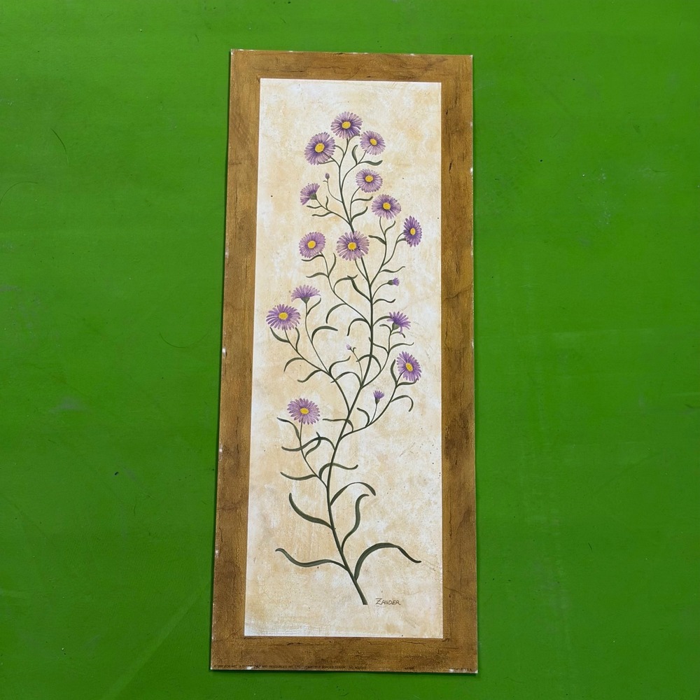 Purple Floral Botanical Lithograph 22x8 Long Narrow Scroll Border Wall Art 1997